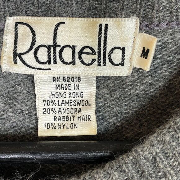 Vintage Gray Argyle Lambs Wool Angora Rabbit Sweater Rafaella Medium Black White - Picture 4 of 8